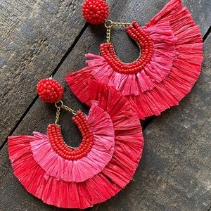 NWOT Red Raffia Tassel Earrings